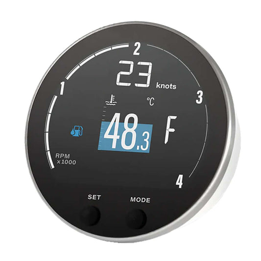 Veratron 85mm VMH-35D diesel multifunction gauge displaying speed, temperature, and data.