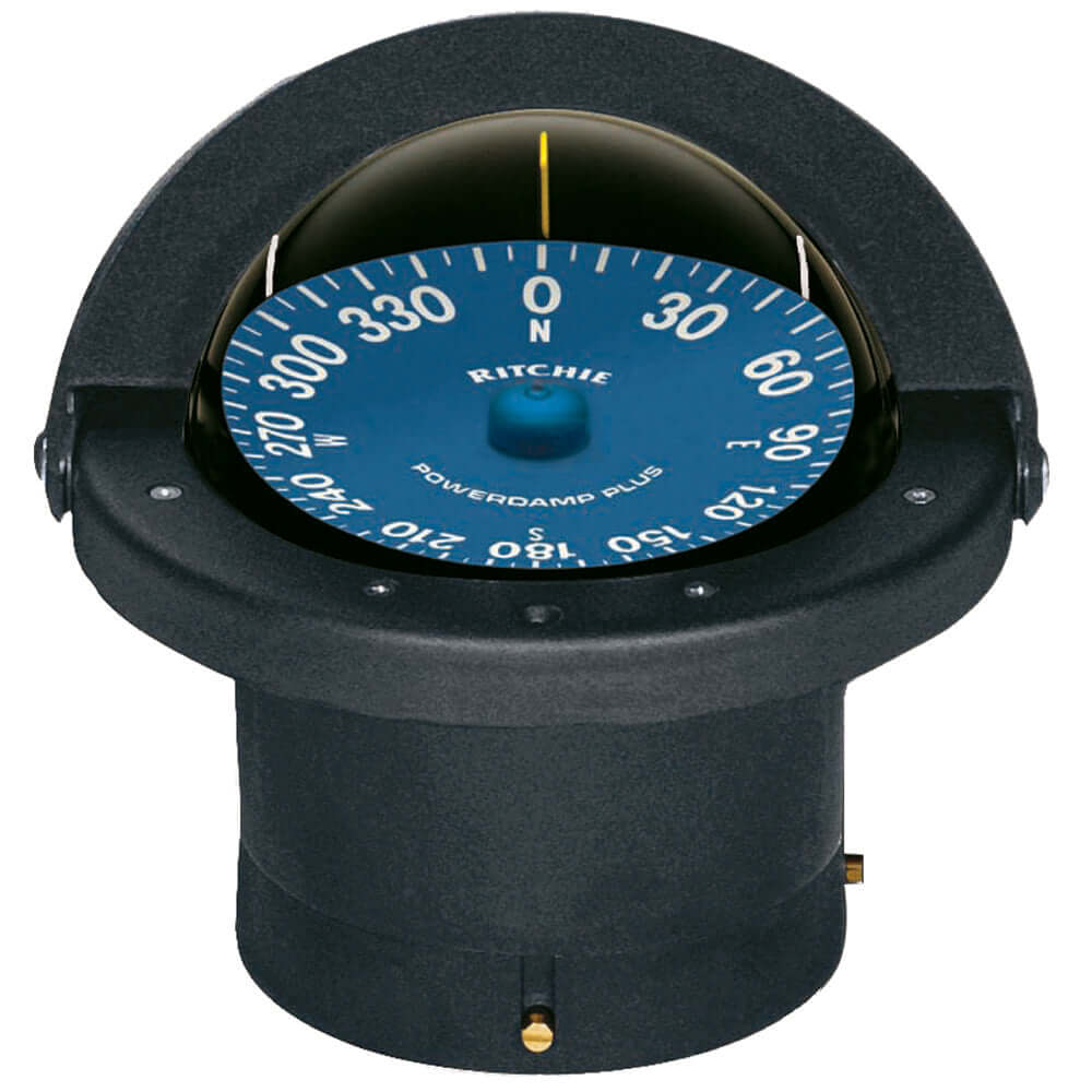 Ritchie SS-2000 SuperSport Compass, black flush mount with blue PowerDamp Plus dial for marine use