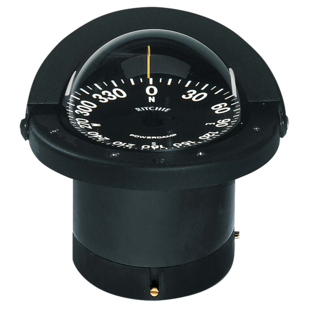 Ritchie FN-201 Navigator Compass in flush mount design with large numerals and black finish.