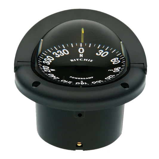 Ritchie HF-742 Helmsman Compass, black flush mount with open face dial and night illumination.