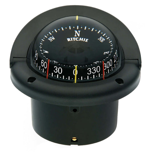 Ritchie HF-743 Helmsman Compass in black with open face dial and night illumination features.