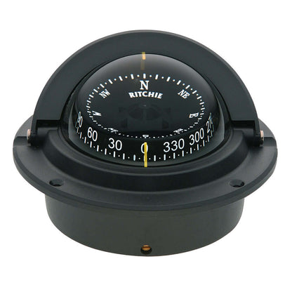 Ritchie F-83 Voyager Compass, black flush mount, features 3-inch CombiDamp dial with night illumination.