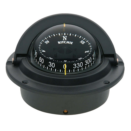 Ritchie F-83 Voyager Compass, black flush mount, features 3-inch CombiDamp dial with night illumination.