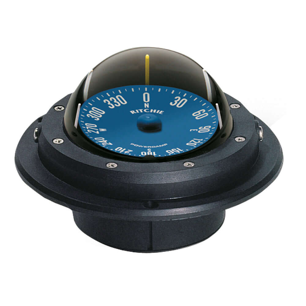 Ritchie RU-90 Voyager Compass, flush mount, black with PowerDamp flat dial and directive magnets.