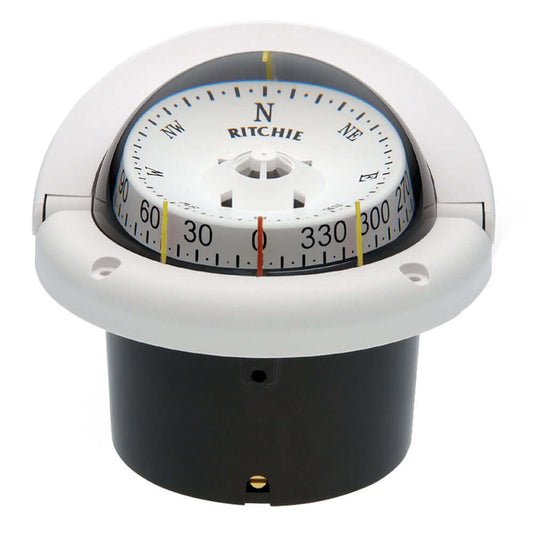 Ritchie HF-743W Helmsman Compass, flush mount with white finish, featuring night illumination.