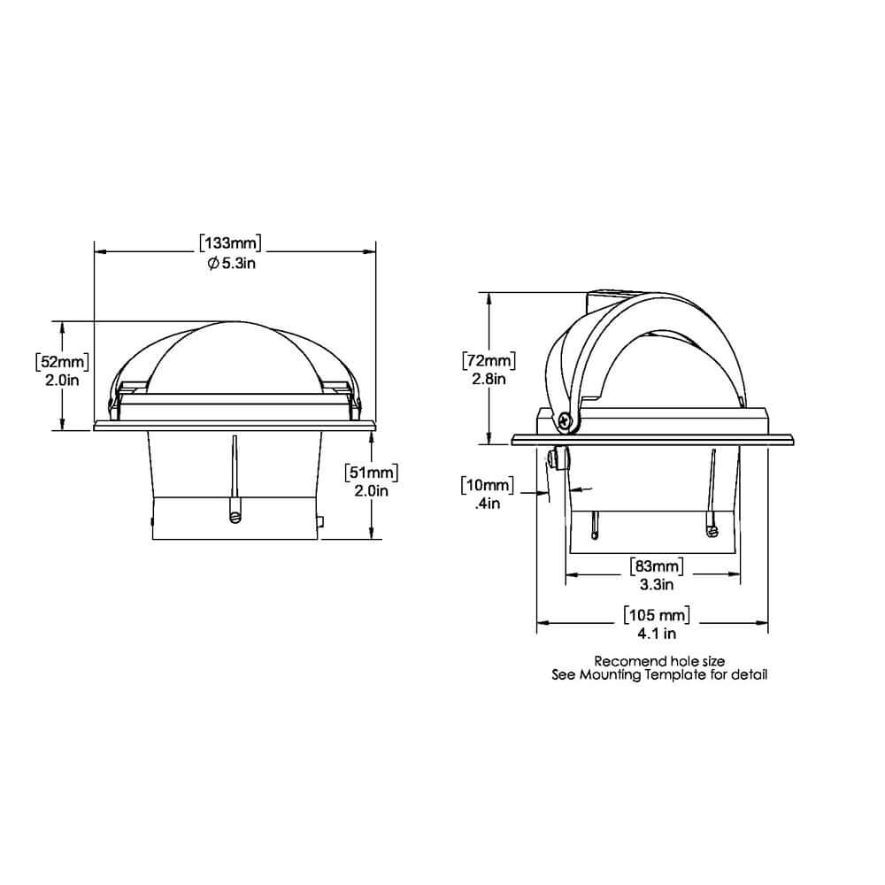 "Technical drawing of Ritchie F-82W Voyager Compass flush mount specifications and dimensions"