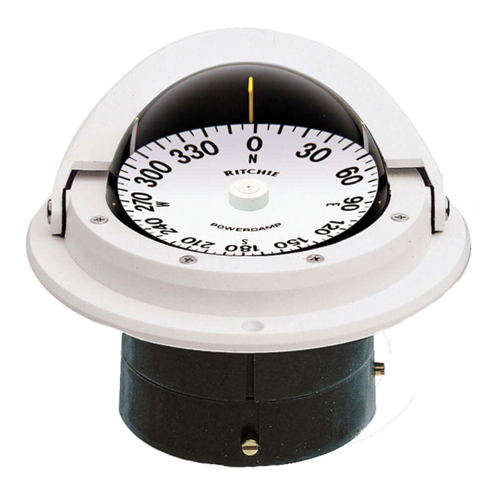 Ritchie F-82W Voyager Compass, flush mount, white, with PowerDamp flat dial and Night Illumination