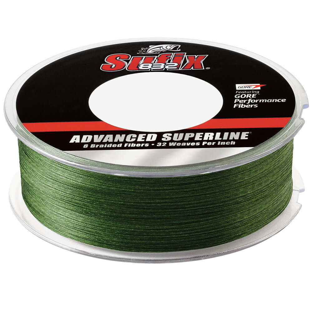 Sufix 832 Braid 50lb fishing line in low-vis green, 600 yards spool, advanced superline technology.