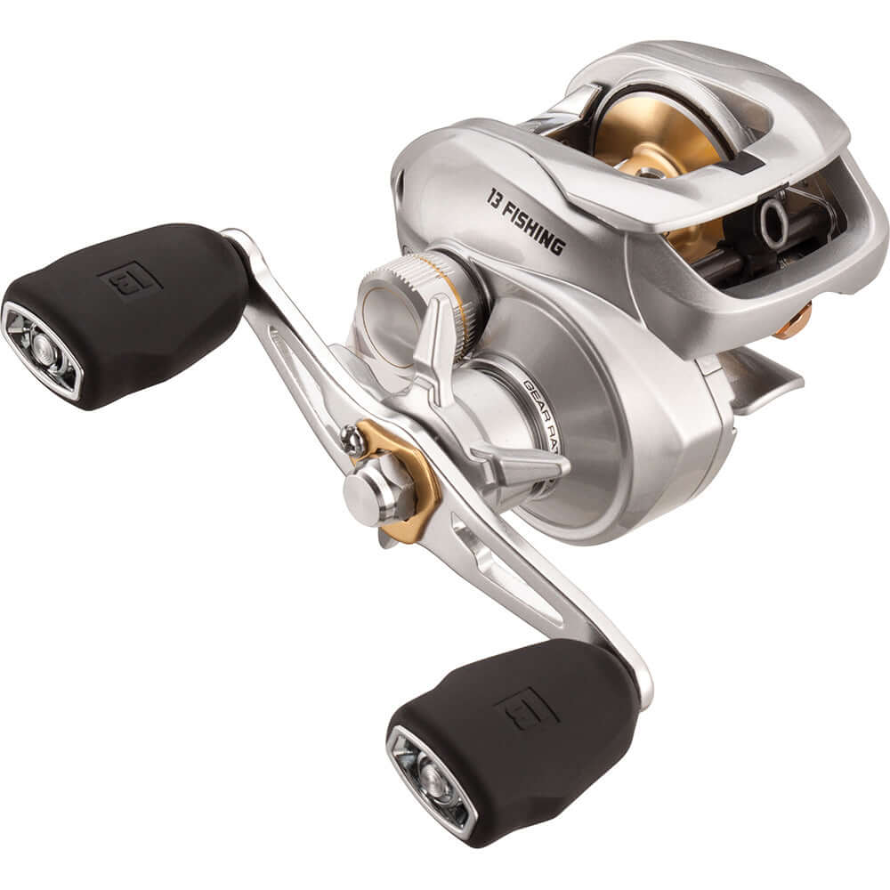 13 Fishing Modus C2 Baitcast Reel with a 6.6:1 gear ratio, featuring high-spin spool bearings and HD Aluminum Chassis.