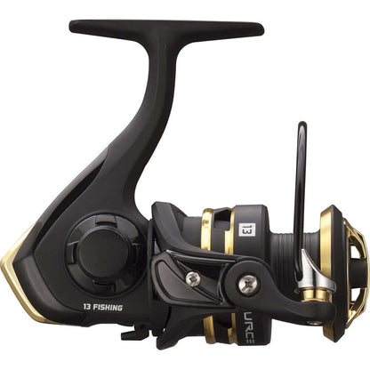 13 Fishing Source R Spinning Reel with HTS components and aluminum spool, close-up view.