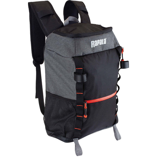 Rapala Venture 13 Backpack for anglers, featuring 13-liter compartment and pockets for fishing gear, perfect for shore and kayak trips.