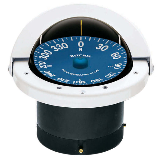 Ritchie SS-2000W SuperSport Compass with blue PowerDamp Plus dial, flush mount design in white.