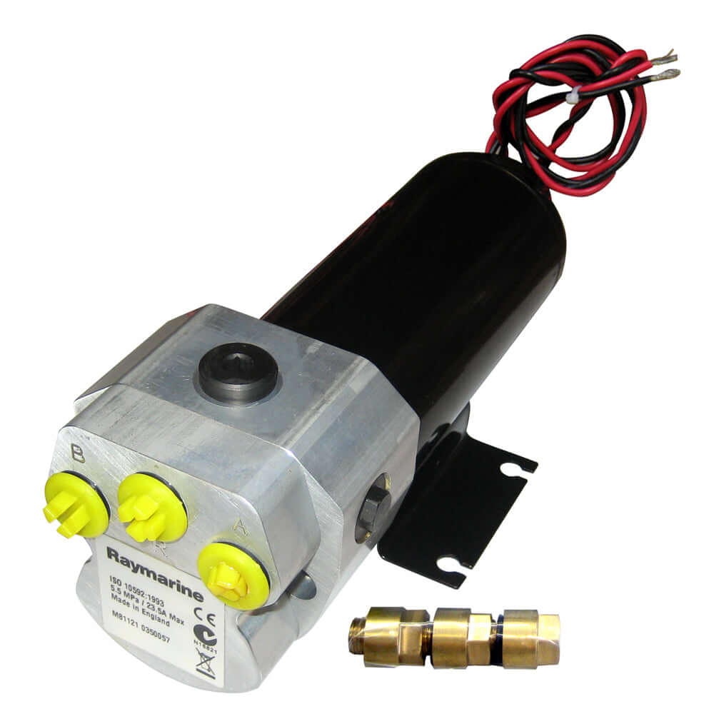 Raymarine Type 1 Pump 12V with connectors for hydraulic steering systems.