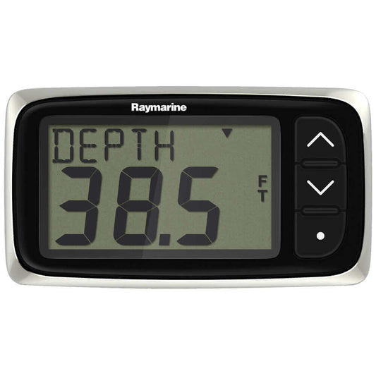 Raymarine i40 Depth Display System showing depth of 38.5 feet with clear LCD and controls.