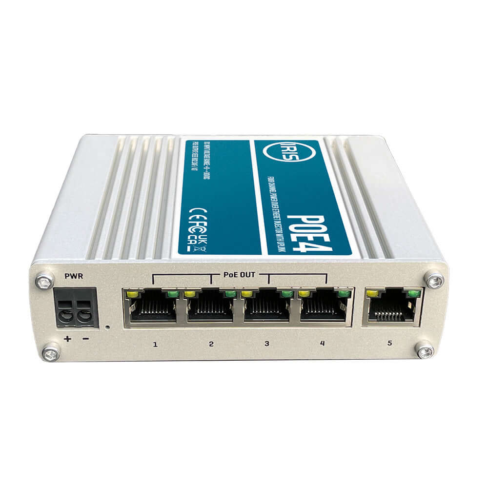 Iris Four Channel Uplink Power Over Ethernet Switch - IEEE802.3af  3at Compliant - 9-30VDC Input - 48VDC Output [POE4V2] - wetsquad