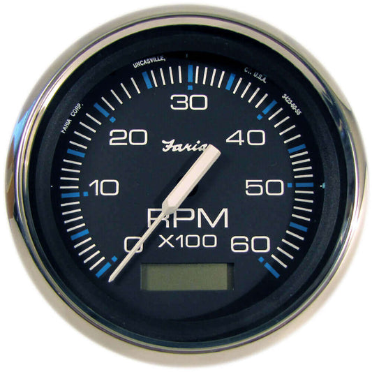 Faria Chesapeake Black 4" Tachometer w/Hourmeter - 6000 RPM (Gas) (Inboard) [33732] - wetsquad