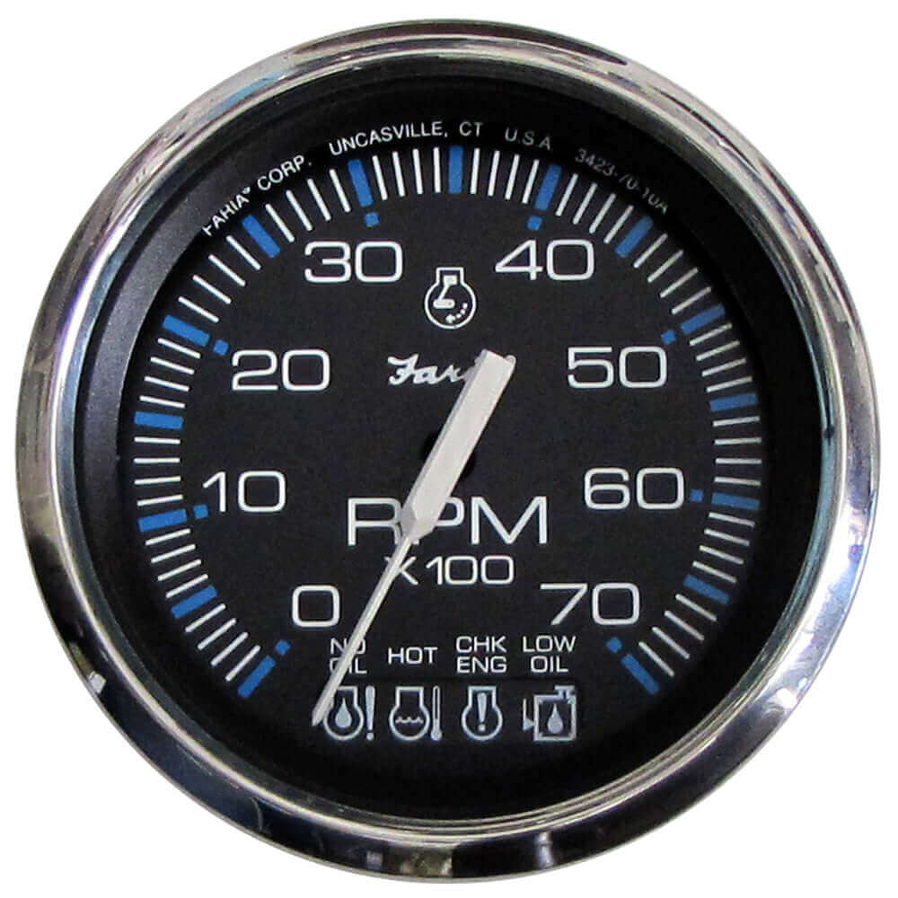 Faria Chesapeake Black SS 4" Tachometer w/Systemcheck Indicator - 7000 RPM (Gas) f/ Johnson / Evinrude Outboard) [33750] - wetsquad