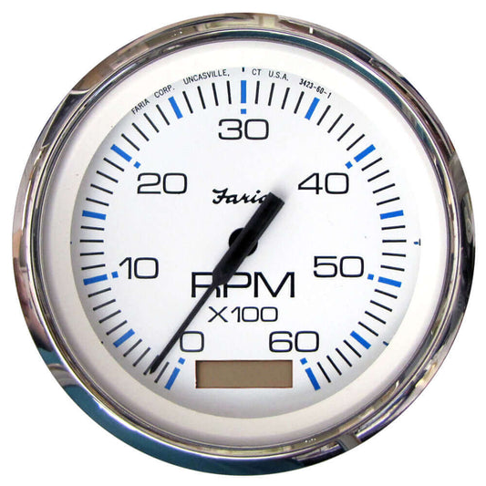 Faria Chesapeake White SS 4" Tachometer w/Hourmeter - 6000 RPM (Gas)(Inboard) [33832] - wetsquad