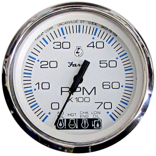 Faria Chesapeake White SS 4" Tachometer w/Systemcheck Indicator - 7000 RPM (Gas) (Johnson/Evinrude Outboard) [33850] - wetsquad