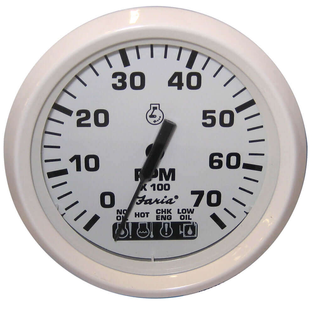 Faria Dress White 4" Tachometer w/Systemcheck Indicator - 7000 RPM (Gas) (Johnson / Evinrude Outboard) [33150] - wetsquad