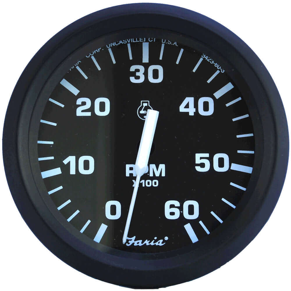 Faria Euro Black 4" Tachometer - 6,000 RPM (Gas - Inboard & I/O) [32804] - wetsquad