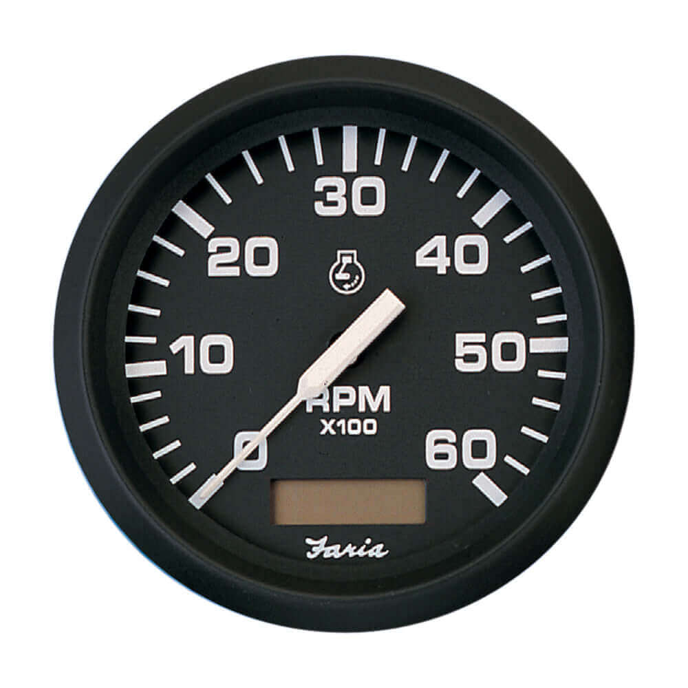 Faria Euro Black 4" Tachometer w/Hourmeter - 6,000 RPM (Gas - Inboard) [32832] - wetsquad