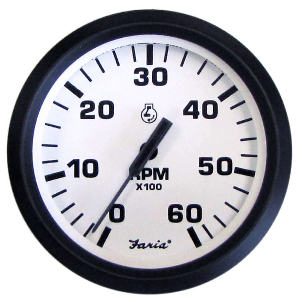 Faria Euro White 4" Tachometer - 6000 RPM (Gas) (Inboard  I/O) [32904] - wetsquad