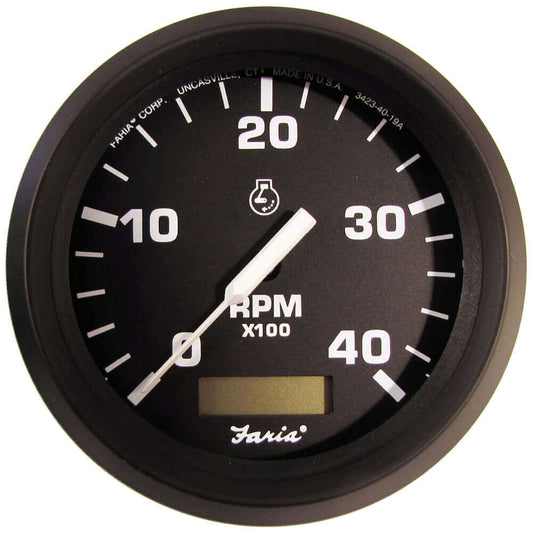 Faria Euro Black 4" Tachometer w/Hourmeter (4000 RPM) (Diesel)(Mech. Takeoff  Var. Ratio Alt.) [32834] - wetsquad