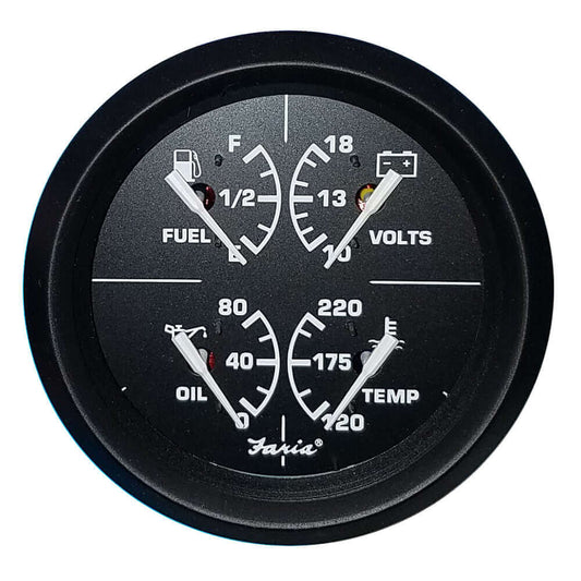 Faria Euro Black 4" Multifunction Gauge - Volt/Fuel/Oil/Water Temperature [32851] - wetsquad