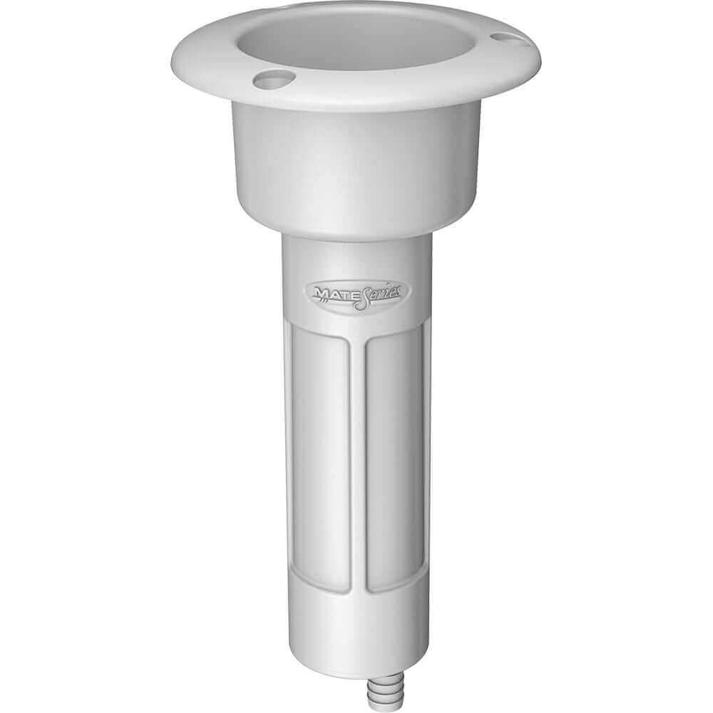 Mate Series Plastic 0 Rod  Cup Holder - Drain - Round Top - White [P1000DW] - wetsquad