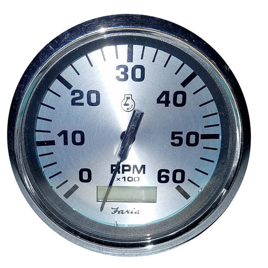 Faria Spun Silver 4" Tachometer w/Hourmeter (6000 RPM) (Gas Inboard) [36032] - wetsquad