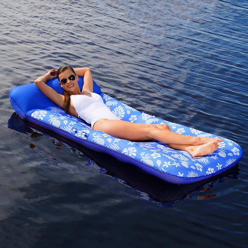 Floats - Aqua Leisure Supreme Oversized Controued Lounge Hibiscus Pineapple Royal Blue W/Docking Attachment [APL19977]