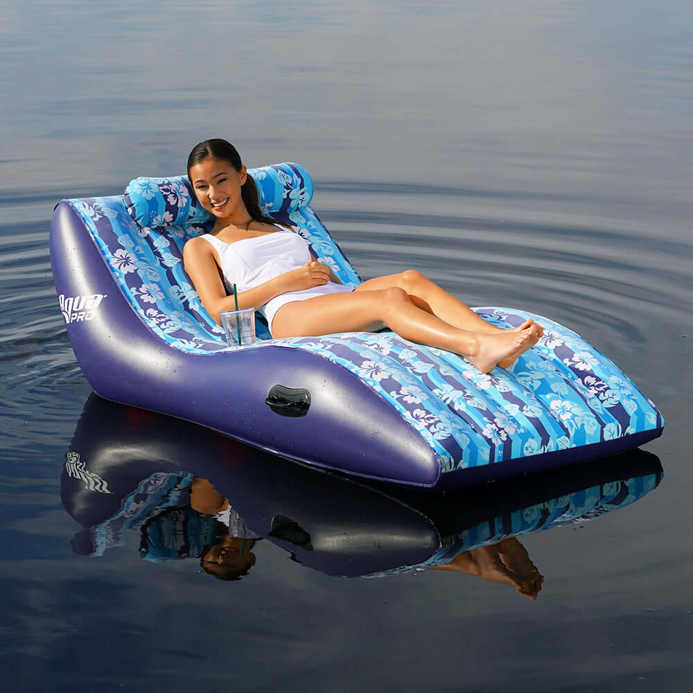 Floats - Aqua Leisure Ultra Cushioned Comfort Lounge Hawaiian Wave Print W/Adjustable Pillow [APL17014S2]