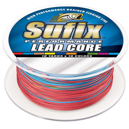 Sufix Performance Lead Core fishing line spool with vibrant 10-color metered sequence for sinking speed