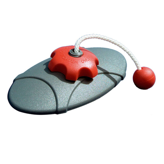 Barton Marine ClamSeal repair tool with red top and rope for fixing inflatable splits up to 3.5 inches